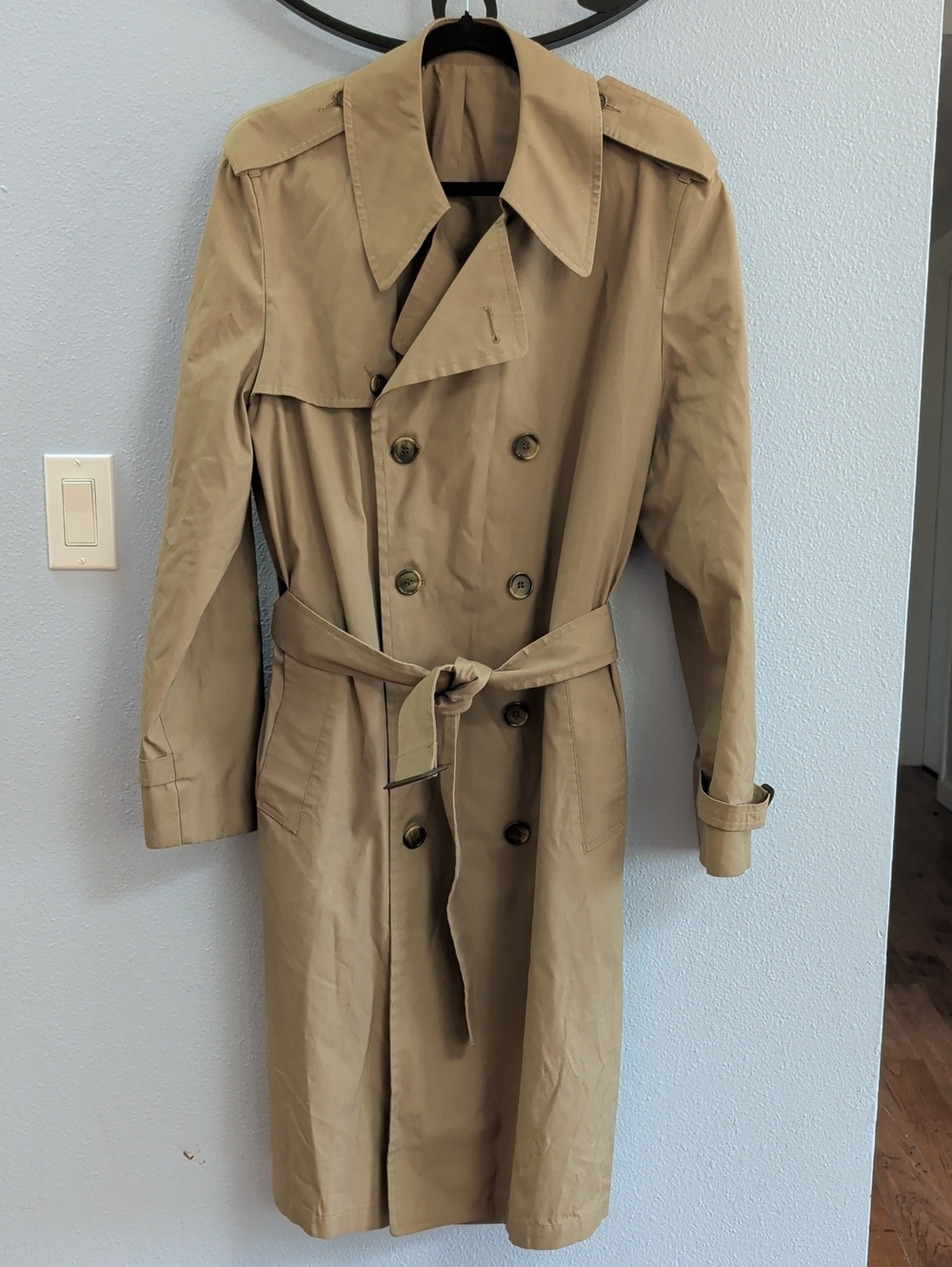 London Fog Maincoats Tan Double-Breasted Trench Coat with Belt